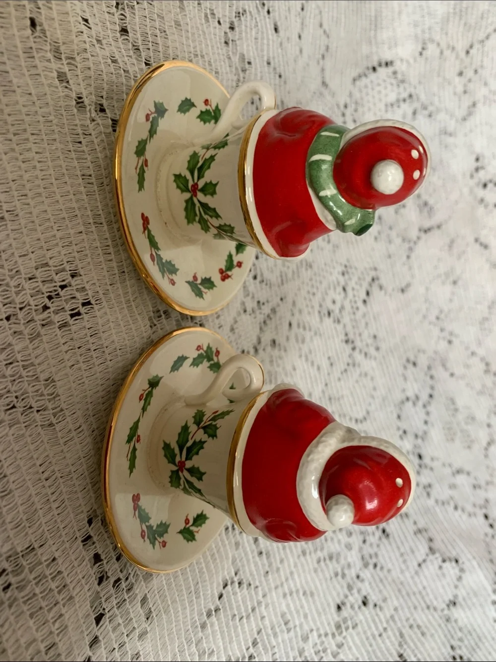 Lenox Mr & Mrs Santa Claus Teacup Porcelain Salt & Pepper Shakers Set 3